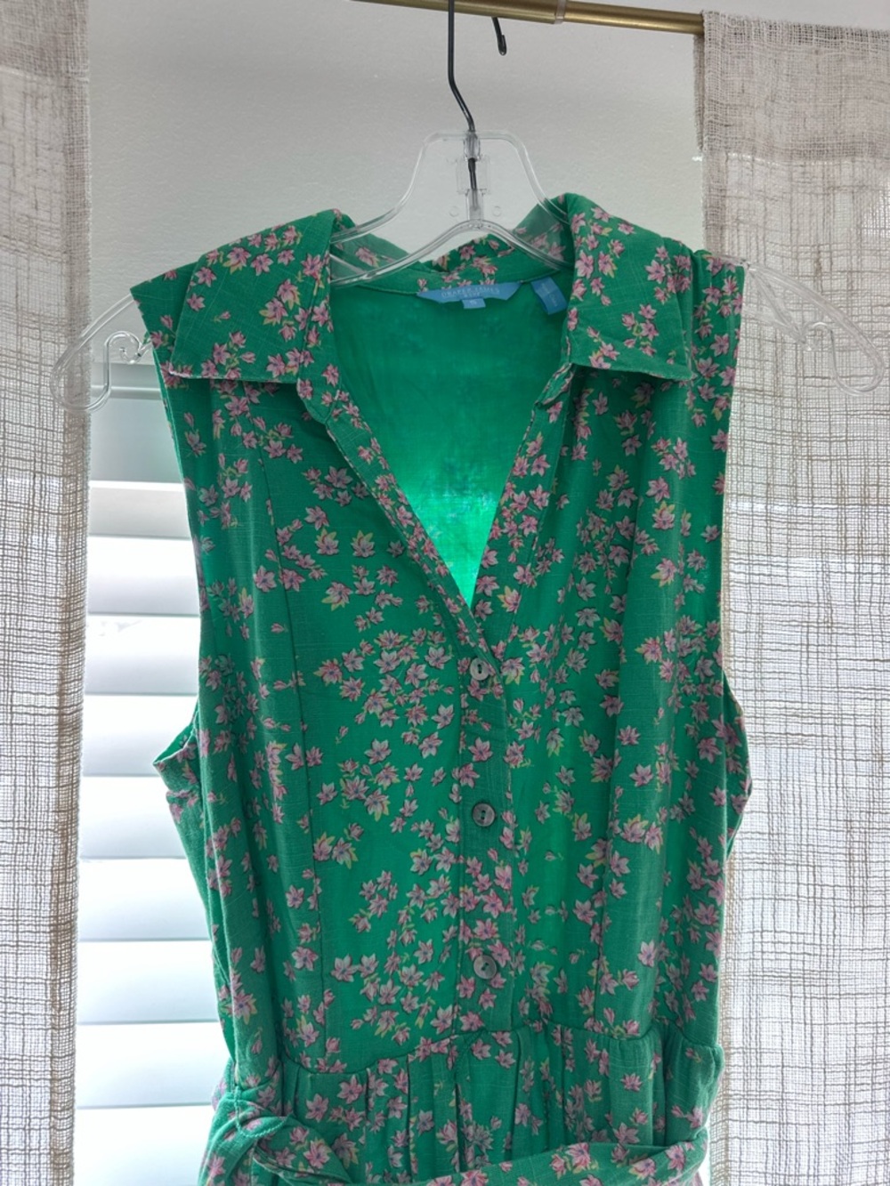 Draper James RSVP size Small Green Floral Sleeveless Button-Front Midi Dress
